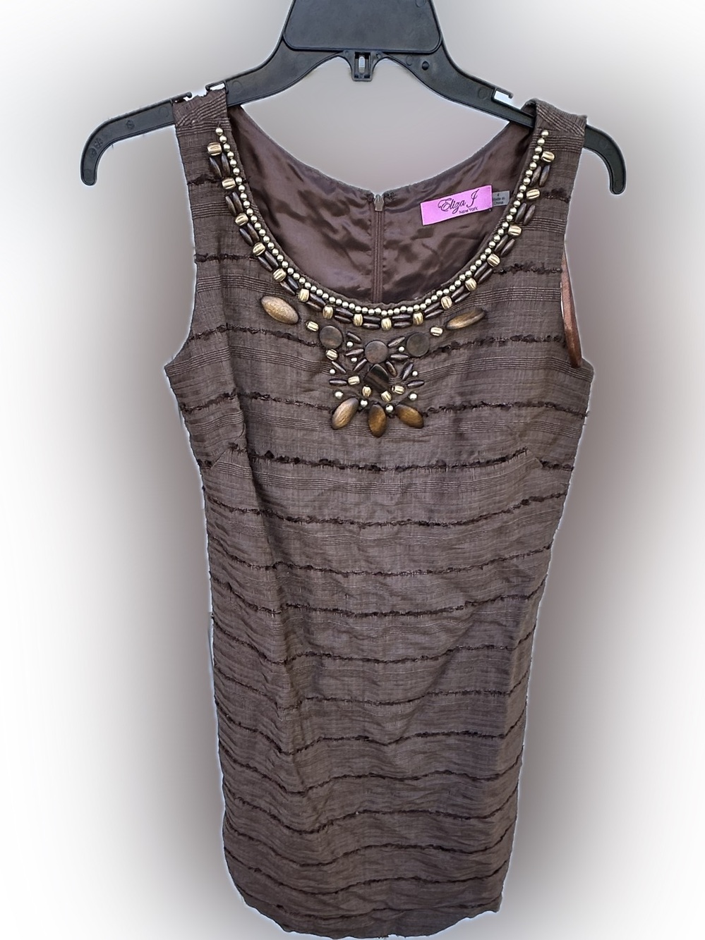 Eliza J Brown Beaded Sleeveless Shift Dress
